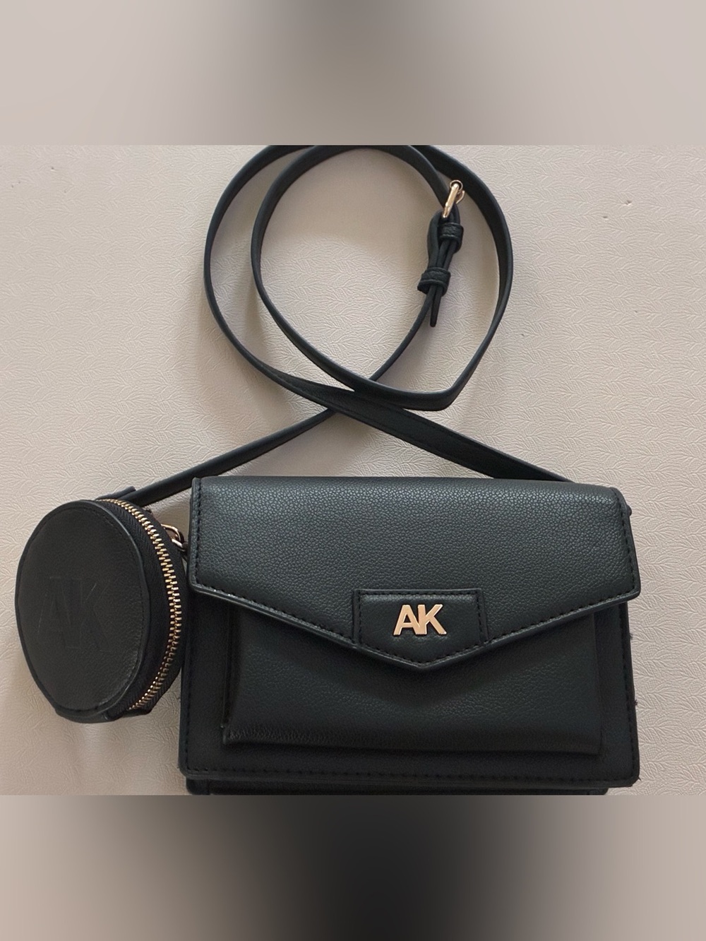 Anne Klein Flap Black Faux Leather Crossbody bag with matching Coin Pouch